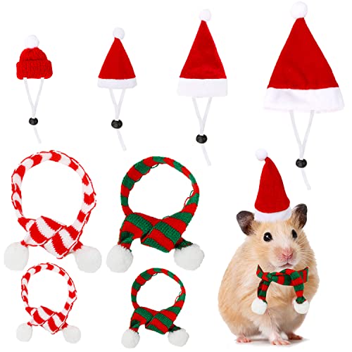 FOIMAS Weihnachtskostüm für kleine Tiere, Mini-Weihnachtsmannmütze, Schal für Hamster, Kaninchen, Meerschweinchen, Chinchilla, Igel, Eidechse, Bartdrache, Xmas Party Supply von FOIMAS