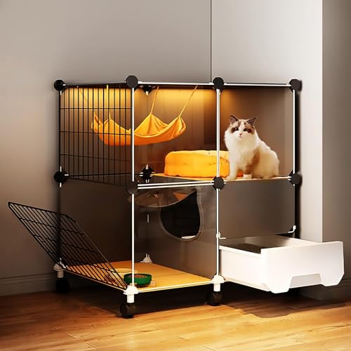 Katzenkäfig, Katzenkäfige für den Innenbereich, Katzenkäfig mit Katzentoilette, DIY-Katzenlaufstall, großer Übungsort, ideal für Katzen (Größe: 107 x 47 x 107 cm ohne Räder) () von FOKAI