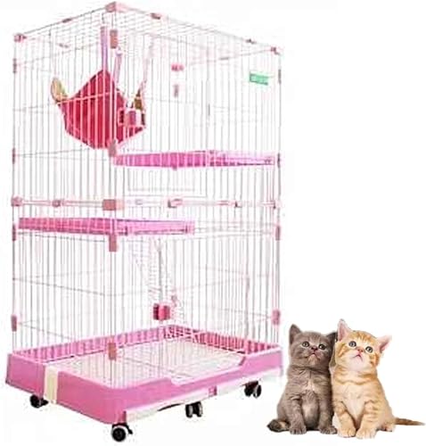 Katzenkäfig, Katzenkäfige für den Innenbereich, für Kätzchen auf Rädern, Rosa/Blau, Kleintierkäfig aus Metall, Katzenhäuser/Hundekäfig für Hütte/Haushalt/Außen/Innen/Balkon (Farbe: Blau, Grö von FOKAI