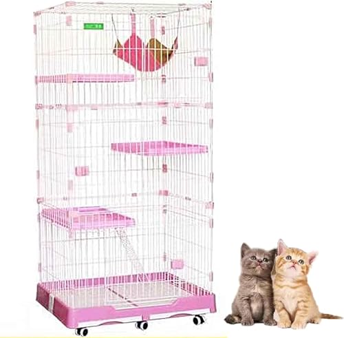 Katzenkäfig, Katzenkäfige für den Innenbereich, für Kätzchen auf Rädern, Rosa/Blau, Kleintierkäfig aus Metall, Katzenhäuser/Hundekäfig für Hütte/Haushalt/Außen/Innen/Balkon (Farbe: Blau, Grö von FOKAI