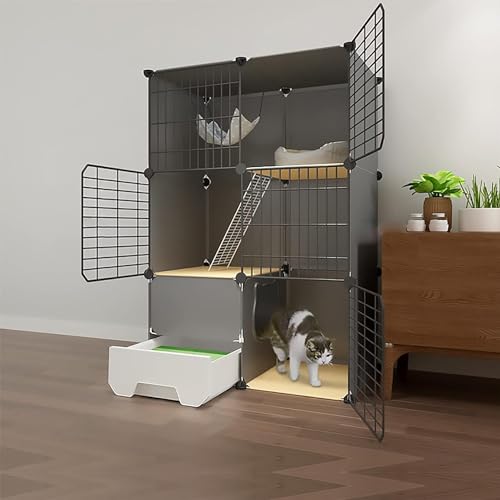 Katzenkäfig Käfig Innen Katzengehege DIY Katzenhütte Aus Metall, Katzentoilette Für Den Innen- Und Außenbereich, Für Katze, Frettchen, Chinchilla, Kaninchen, Kleintiere (Größe: 111X49X75Cm) von FOKAI