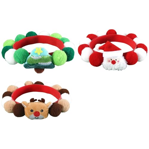 3PCS Festival Plüsch Haustier Halsbänder Mit Pompoms Weihnachten Thema Cartoon Santa Pelzigen Kragen Für Katzen Und Hunde Urlaub Requisiten von FOLODA