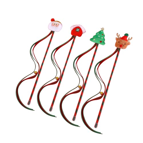 FOLODA 4pcs Christmas Themed Kitten Teaser Stick Funny Cats Tassels Wand Toy Pet Cats Interactive Stick Cats Chaseing Supplies Cats Wand Replacement Cats Wand Toy For Indoor Cats Cats Wand Toy von FOLODA