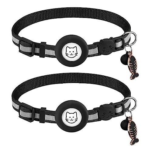 Reflektierendes Haustierhalsband mit wasserdichtem Tracker-Halter, verstellbares Haustier-Nylonhalsband, Katzenhalsband, Sicherheitshalsband, 2 Stück, Katzenhalsbandhalter, Breakaway, reflektierend von FOLODA