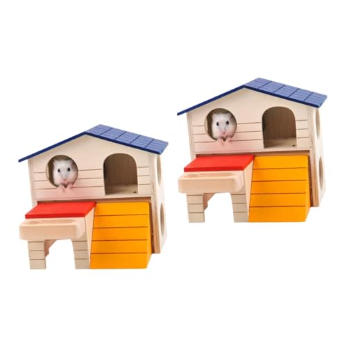 FOMIYES 2St Hamsterhaus Hamsterversteck aus Holz Meerschweinchenkäfig Hamster häuschen nagerhaus Holzspielzeug Mini-Zubehör Hamstervilla aus Holz Hamster Holzhaus kleines Haustier Hausnest von FOMIYES