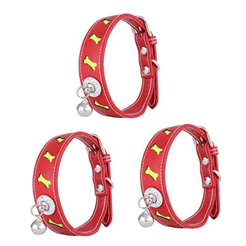 FOMIYES 3 STK Schleife Halskette Haustier Halsband für Katzen Welpe Halskette Halsband Knochen Blasendekoration Halsband aus PU-Leder Hund Halskette reflektierend die Klingel von FOMIYES