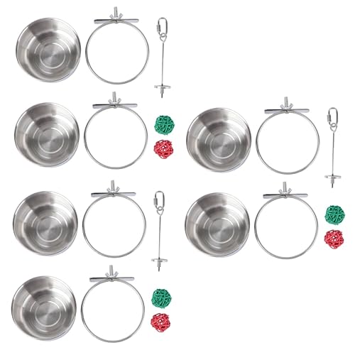 FOMIYES 3 Sätze 5-teiliges Set Vogelkäfig-utensilien Obstgabel Aus Edelstahl Hängende Haustierschüssel Sitzstangen Für Vogelkäfige Vogel-Rattan-Kugel Papagei Vogelfütterer Rostfreier Stahl von FOMIYES