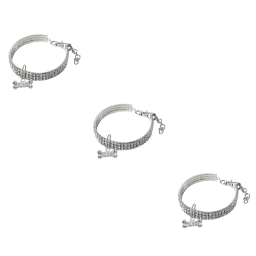 FOMIYES 3 STK Hund Kette Halsband Knochen Anhänger Hundehalsbänder Für Welpen Welpenhalsband Rosa Halsband Elastisches Hundehalsband Kristall Ab Strasssteine Weiß Haustier Elastizität von FOMIYES