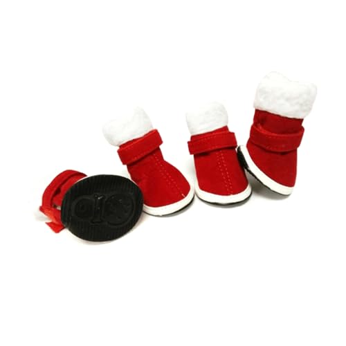 FOMIYES 4 Stück Weihnachtshundeschuhe Winterschuhe Regenstiefel rutschfeste Schuhe Welpenschuhe Winddichte Stiefeletten Weihnachtsstiefel Für Hunde Rot Weihnachten von FOMIYES