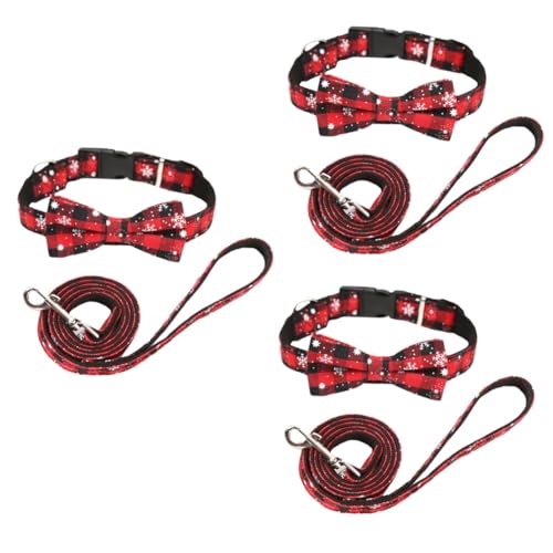 FOMIYES 6 STK Haustier-weihnachtsset Welpen Katzenhalsband Weihnachtshundehalsband Welpen Weihnachtshalsband Zugseil Hund Weihnachtskragen Leine Rot Einstellbar von FOMIYES