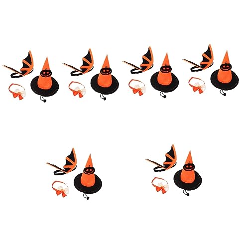 FOMIYES 6 Sätze Halloween-Haustierhut Fledermausflügel Haustierkostüm Halloween-Hundemütze Tiara Halloween-Haustier-Kopfschmuck entzückender Katzenflügel die Katze Krawatte Zubehör Vlies von FOMIYES