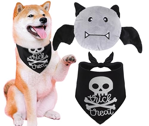 Halloween Hund Bandana und Fledermaus quietschendes Hundespielzeug für kleine mittelgroße Hunde von FONBALLOON PARTY