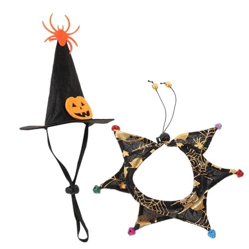 FONDOTIN 1 Satz Halloween-katzenmütze Und Schal-Set Halloween-Party-haustierhalsband Katze Halloween Hexenhut Katze-Cosplay-Requisite Katzenhalsband Mit Halloween-Elementen Polyester von FONDOTIN