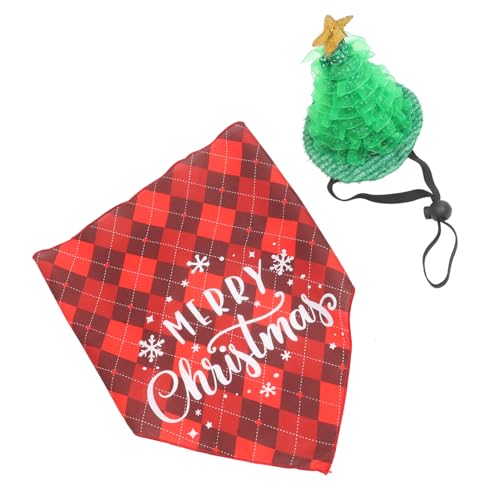 FONDOTIN 1 Satz Hunde-Haustier-weihnachtsset Weihnachts-Haustier-Bandana Dreieckslätzchen Für Hunde Weihnachts-Hunde-lätzchen Halstuch Für Welpenhalstuch Hut Polyester Zubehör Der Hund von FONDOTIN