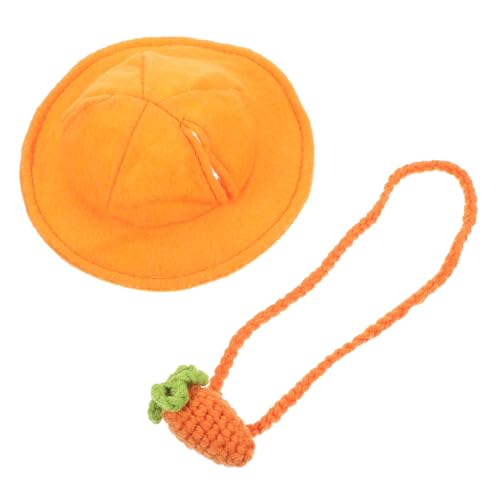 FONDOTIN 1 Satz Kaninchen-Rucksack-Hut Hasenmütze Stall Hamsterkleidung Kleiner Hut und Tasche Sachen Bunny Suit Rabbit hat Hamster zubehör Kaninchenkostüm Kleiner Haustierhut Garn Orange von FONDOTIN