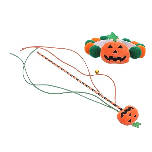 FONDOTIN Halloween Katze Kragen Kürbis Quaste Spielzeug Kätzchen Teaser Stick Pet Interaktive Necken Zauberstab von FONDOTIN