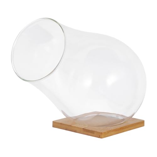 FONDOTIN 1 Set Transparente Glasbehälter Für Sukkulenten DIY Terrarium Pflanzgefäß Mit Bambusuntersetzer Ideal Für Garten Dekoration Und Als Innendekorationszubehör von FONDOTIN