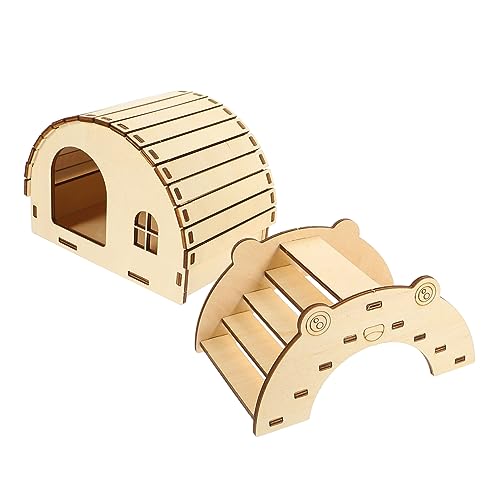 FONDOTIN 2 Stück Hamster Holzhaus DIY Zusammengebautes Kleine Lebensraumdekoration Tunnel Hängematte Baggerspielzeug Rennmaus Hamsterplattform Mit Leiter Hamsterlabyrinth Röhren von FONDOTIN