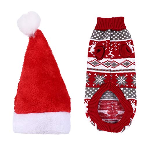 FONDOTIN 2St Haustier-Weihnachtsset Katze Weihnachtspullover Hund Rentier Kostüm Strickpullover Kleidung Kleider Weihnachtspullover für Haustiere Haustier-Partykostüm Winter Mantel rot von FONDOTIN