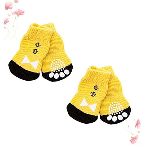 FONDOTIN 4 Stück Baumwollsocken Für Haustiere Socken Hund Hundesocke Pfoten Welpensocken Hundepfote Hundezubehör Leckereien Für Welpen Hunde-PIPI-Pads Socken Für Katzen Hundeschuh Yellow von FONDOTIN