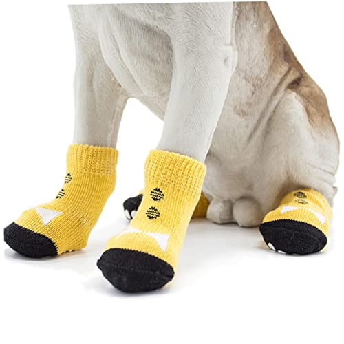 FONDOTIN 4 Stück Baumwollsocken für Haustiere pet Supplies hundepflege Anti rutschsocken hundeschuhe hundeartikel Hundezehengriffe wasserdichte hundestiefel sockenschuhe Hundesocken Yellow von FONDOTIN