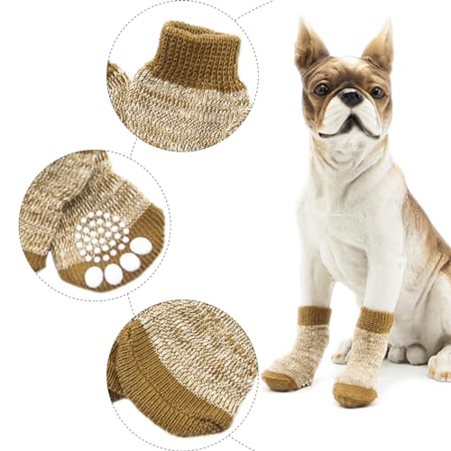 FONDOTIN 4 Stück Baumwollsocken pet Supplies hundepflege Hundepfotenpflege Hundekegel für Hunde Pfotenreiniger für Hunde Welpe Anti-Rutsch-Socken für Haustiere Hundesocken Baumwolle Coffee von FONDOTIN