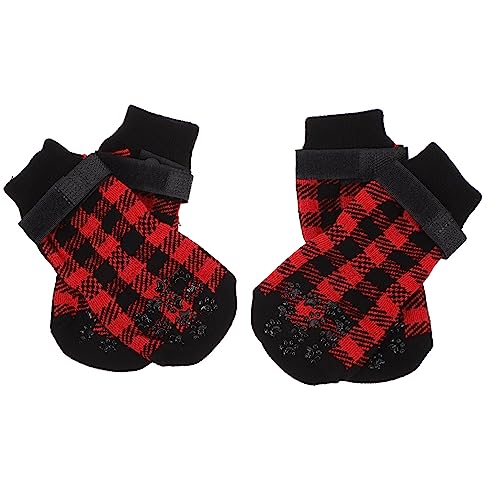 FONDOTIN 4 Stück Haustier socken Weihnachtshundesocken weihnachtszubehör für Haustiere Hunde pfotenabdruck Schuhe für hundepfoten Pfotenschützer für Haustiere rutschfeste warme Schuhe rot von FONDOTIN