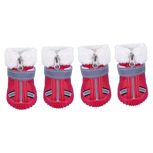 FONDOTIN 4 Stück Herbst Winter Hundeschuhe rutschfeste Hundesocken winterwarme hundeschuhe Paws pfotenschutz Dog Shoes Schneeschuhe für Haustiere Schneestiefel für Haustiere Baumwolle rot von FONDOTIN