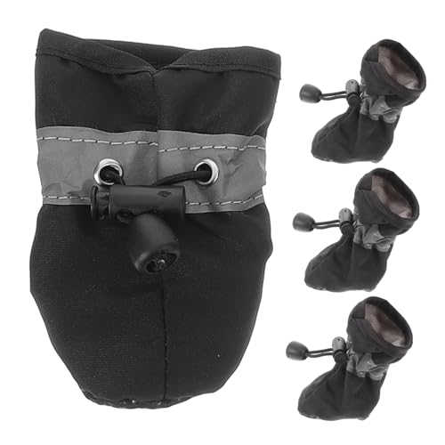 FONDOTIN 4 Stück Hundeschuhe Haustier Pfote Dog Shoes Dog Walkers Schuhe Hundestiefel mit Kordelzug Welpenstiefel Welpenschuhe Hundestiefel für draußen Hundestiefel für Regen Stoff Black von FONDOTIN