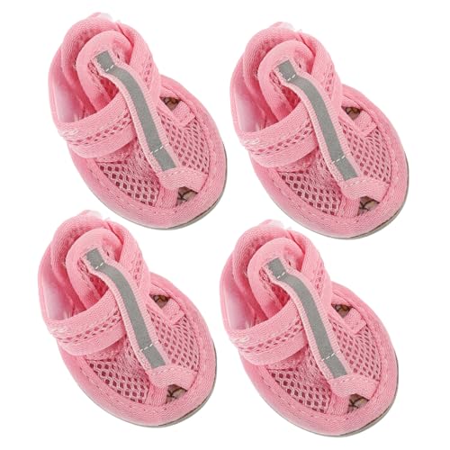 FONDOTIN 4 Stück Hundestiefel Für Sommer Atmungsaktive Und rutschfeste Sandalen Aus Mesh Größe 4 Rosa Ideale Hundeschuhe Für Haustiere Perfekt Für Outdoor Aktivitäten von FONDOTIN