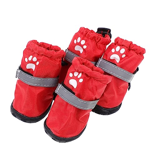 FONDOTIN 4 Stück Regenstiefel Für Haustiere Hundestiefel Regenschuhe Für Hunde wasserdichte Stiefel Für Haustiere Outdoor-Stiefel Für Hunde Haustier Stiefel Katzenschuhe Polyester Rot von FONDOTIN