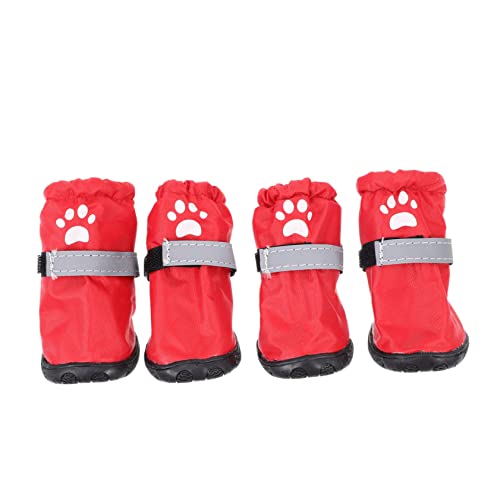 FONDOTIN 4 Stück Regenstiefel für Haustiere Pfotenschutzstiefel für Hunde Anti-Rutsch-Schuhe für Hunde hundeschuhe hundezubehör Haustier Hund Fußschutz Haustier Stiefel Polyester rot von FONDOTIN