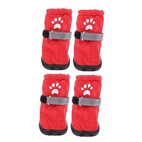 FONDOTIN 4 Stück Regenstiefel für Haustiere rutschfeste Welpenschuhe Hundestiefel Schuhe für Hunde hundeschuhe Dog Shoes Regenschuhe für Haustiere Rutschfester Haustierstiefel Polyester rot von FONDOTIN