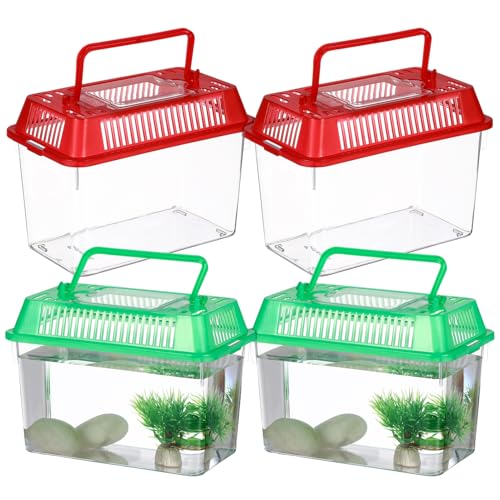 FONDOTIN 4 Stück Tragbare Haustierbox für Aquarien Kleiner Fischbehälter Aquarium mit Luftpumpe Netz Handheld-Aquarium Transparentes Aquarium schildkröte Handaquarium Plastik von FONDOTIN