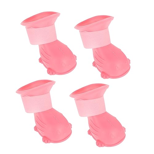 FONDOTIN 4 Stück wasserdichte Schuhe Hundesocke Hund wasserspender für Hunde Welpe Clipper Abs Pfote hundeschuhe Dog Shoes Regenstiefel für Hund rutschfeste Regenschuhe Schritt Rosa von FONDOTIN