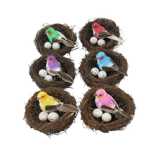 FONDOTIN 6 Satz Simuliertes Vogelnest Vogelnest-Set Dekor Vogelnest-Ornament Frühlingsdeko Für Zu Hause Ostervogelnester Miniaturen Von Wildvögeln Vögel Sitzen Das Vogelnest Modell Erdrebe von FONDOTIN