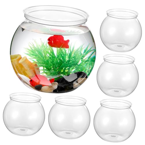 6St Rundes Fischbecken Mini-Terrarienvase Desktop-Aquarium Plastikfischschale Transparenter Fischbehälter Pflanzendekor Golddekor leichtes Fischbecken Aquarium für den Desktop Ball von FONDOTIN