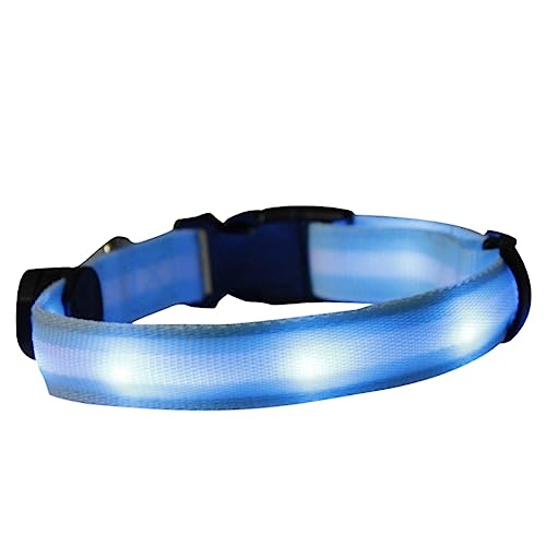 FONDOTIN Blaues LED Sicherheitshalsband Mit Licht Blinkendes LED Halsband Aus Nylon LED Halsband Für Hunde Bei Nacht von FONDOTIN