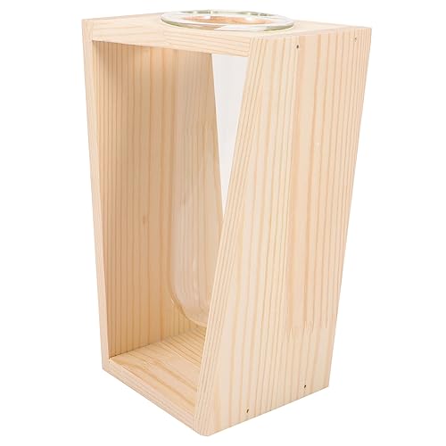 FONDOTIN Glasvase Knospenvasen Röhren Vasen Für Blumen Wandvase Terrarienset Behälter Für Luftpflanzen Zylindervase Pflanzgefäß Für Reagenzgläser Pflanzenterrarium Quadratische Vase Holz von FONDOTIN