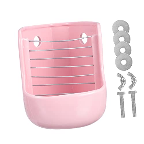 FONDOTIN Hasengrasständer Heubehälter für Kaninchen Schweine Bausatz Krippe Büffel Heuhalter für Hasen Kleintier Heuraufe Grasfresser für Kleintiere Futterautomat Feeder-Rack Keramik Rosa von FONDOTIN