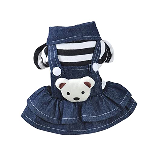 FONDOTIN Kleines Hundekleid Für ädchen Denim ägerkleid Mit Bärenmotiv Für Kleine Hunde Und Katzen Größe S Niedliche Und Bequeme Hundekleidung Für Den Alltag von FONDOTIN