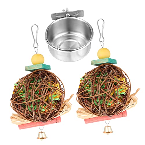 FONDOTIN Papageien Futter und Spielzeugset aus Multifunktionale Fütterungstasse mit Rattankugel für Wasserschale für Käfige zu Installieren FONDOTIN Papageien Futter und Spielzeugset aus Multifunktionale Fütterungstasse mit Rattankugel für Wasserschale für Käfige zu Installieren von FONDOTIN