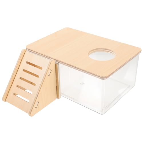 FONDOTIN Transparente Hamster Badewanne Mit Holzleiter Wiederverwendbare Sandbad Box Für Meerschweinchen Und Hamster + Sandbad Leiter Ideales Zubehör Für EIN Zartes von FONDOTIN