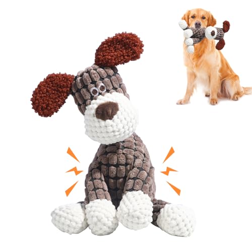 FONDUO Hundespielzeug, Tier Figur Hundespielzeug Quietschend, Interaktiv Hundespielzeug Unzerstörbar, Hunde Kuscheltier für Molaringzähne, Plüsch Hunde Spielzeug für Welpen, Kleine Hunde (Hund,Braun) von FONDUO