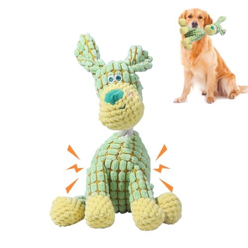 FONDUO Hundespielzeug, Tier Figur Hundespielzeug Quietschend, Interaktiv Hundespielzeug Unzerstörbar, Hunde Kuscheltier für Molaringzähne, Plüsch Hunde Spielzeug für Welpen, Kleine Hunde (Hund,Grün) von FONDUO