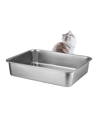 FOPUNB Katzentoilette aus Edelstahl, extra große Katzentoilette für große Katzen, Metall-Katzentoilette, hohe Seite, nimmt keine Gerüche auf, einfache Reinigung (60 x 40 x 14 cm) von FOPUNB