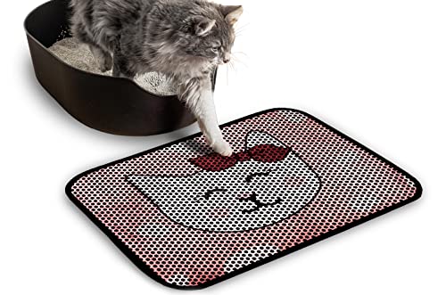 FOREVERPETSUPPLIES Katzenstreu-Matte, waschbar, groß, für den Innenbereich, Wabenstruktur, doppellagig, wasserdicht und urinfest, niedliches Kätzchen-Design, Rosa, Größe S (61 x 40,6 cm) von FOREVERPETSUPPLIES