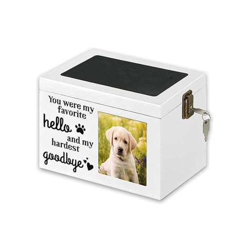 FORFAXE Haustier-Urnen für Hunde, Feuerbestattungsurnen für Hunde, Asche, Holz-Andenken-Box mit Fotorahmen, Haustier-Urne, Haustier-Gedenkgeschenke, Weiß von FORFAXE