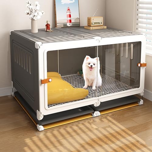 FORRTY Äfig Hundekäfig Möbel Dog Crate Hundebox Großer Wohnbereich, Klar Und Atmungsaktiv, Mit Mesh-Fußpolstern, Geeignet Für Kleine Hunde Wie Bichon Frise Und Teddy(106x46x46cm) von FORRTY