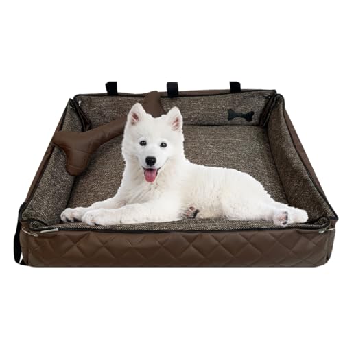 FORTISLINE Hundebett Oksana Gr XL -luxuriöses Hundebett mit abnehmbarem Bezug, zusammenrollbar, ideal für große Hunde -elegant und komfortabel (Braun/Braun gesteppt) von FORTISLINE